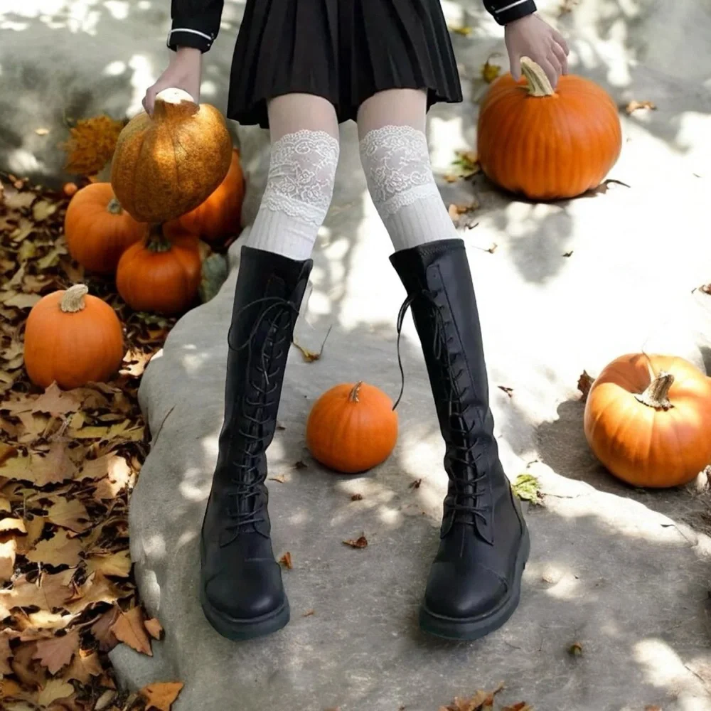 White Lace Top Thigh‎ High Sock-Stockings Sweet JK Style Slim Fit Over The Knee